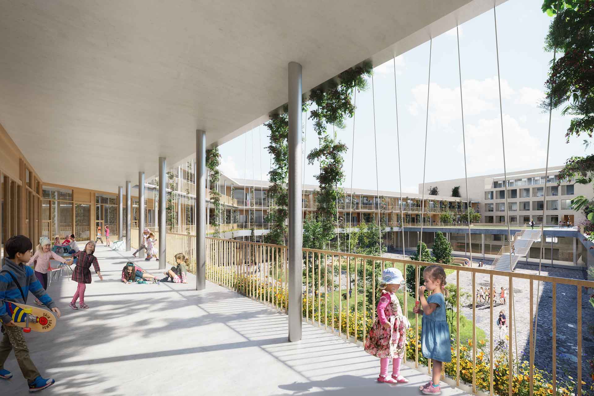 Bildungszentrum Neckarpark Stuttgart Innenhof